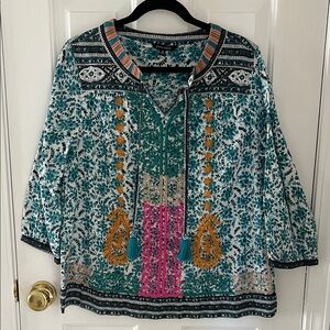 John Mark Teal and Pink Patterned Blouse